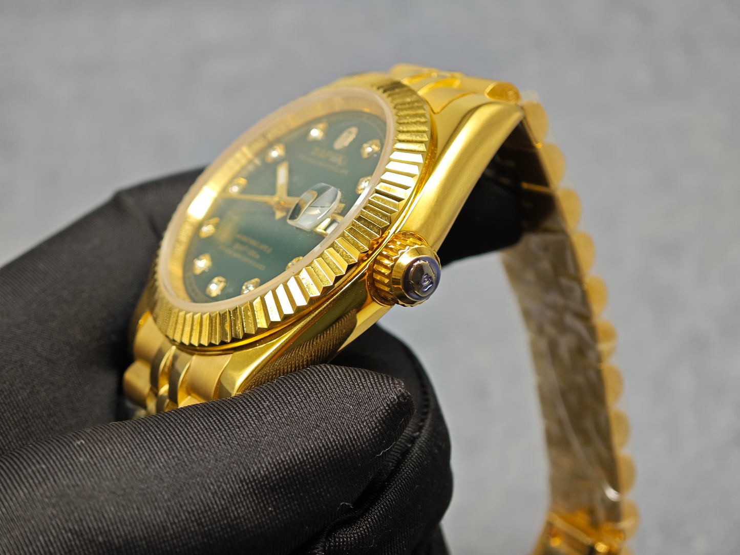 TYPE 6 BAPEX Gold-Green Ape Power Watch - Fluted Bezel Datejust Mechanical Wristwatch