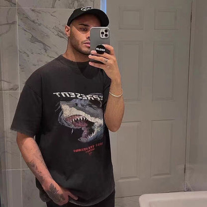 REPRESENT Washed Distressed Doberman Shark Short-Sleeve T-Shirt FOG