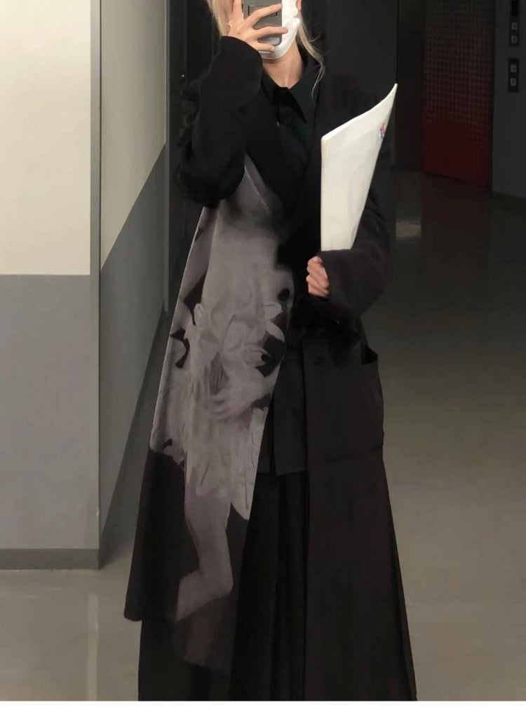 Yohji Asura Pleated Trench - Dark Avant-garde Black Unisex Coats