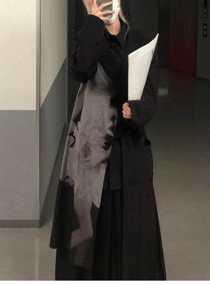 Yohji Asura Pleated Trench - Dark Avant-garde Black Unisex Coats