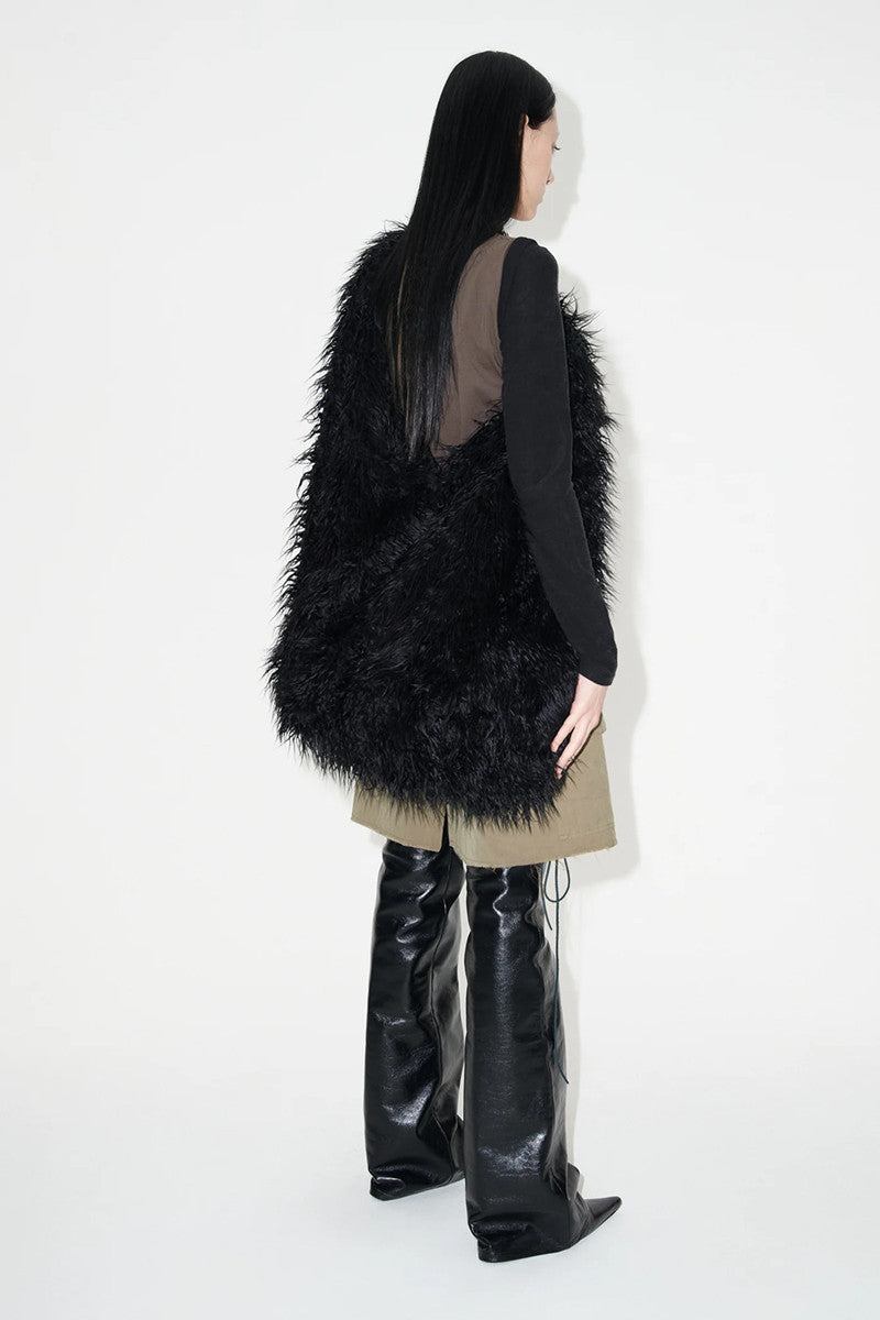 Our Legacy Faux Shearling Shoulder Bag - Oversized Furry Tote Faux Fur Crossbody - Black