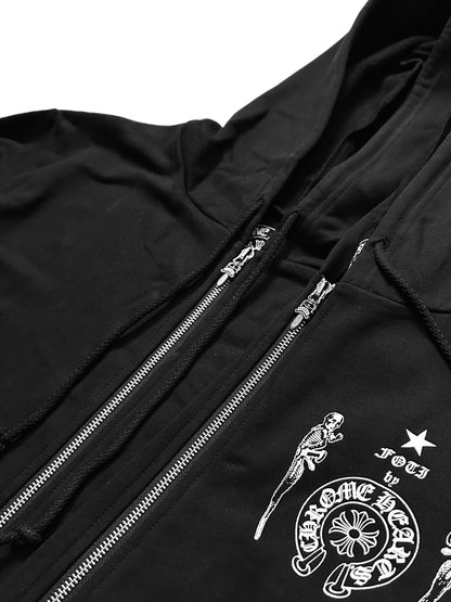 Custom Foti Skeleton Chrome Hearts Jacket – Boxy Fit Short Plush Zip-Up Hoodie