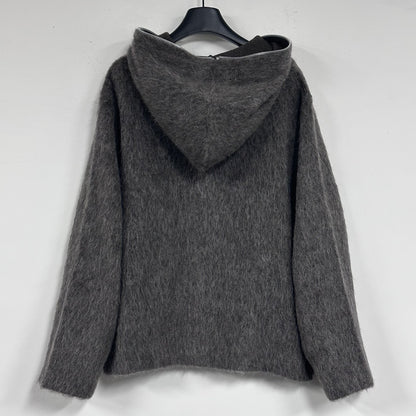 Our Legacy Grey Mohair Zip Cardigan – Wool Blend Relaxed Hooded Knit
