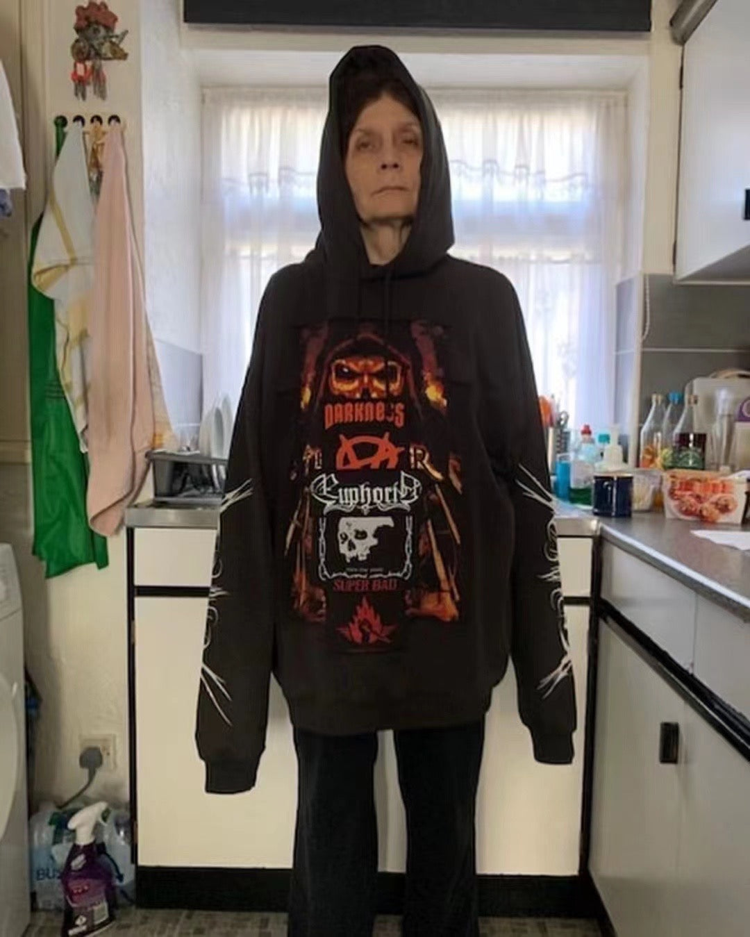 Vetements ’Anti-Tradition’ Heavy Embroidery Patch Distressed Hoodie