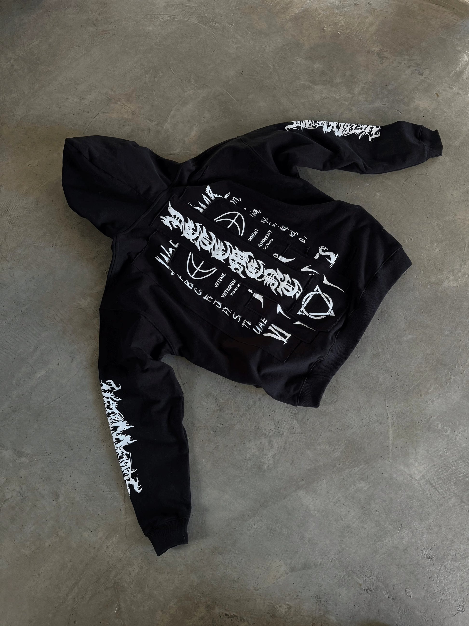 Vetements Oversized Hoodie J’adore Hardcore Patchwork Black Patched Logo