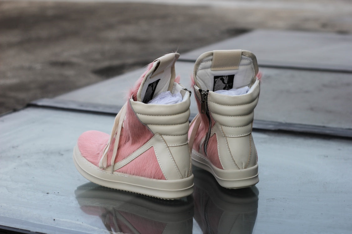 24SS Pony Hair RO High-Top Sneakers – Leather Thick Sole Casual Shoes Unisex