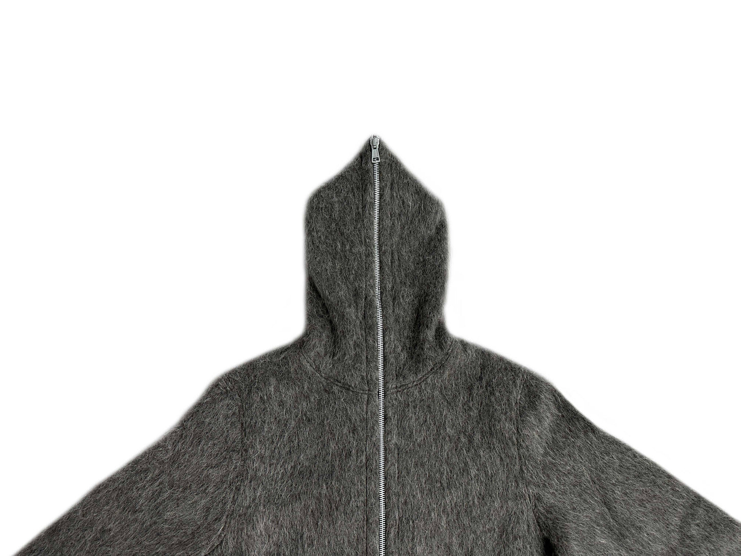 Our Legacy Grey Mohair Zip Cardigan – Wool Blend Relaxed Hooded Knit