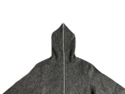 Our Legacy Grey Mohair Zip Cardigan – Wool Blend Relaxed Hooded Knit