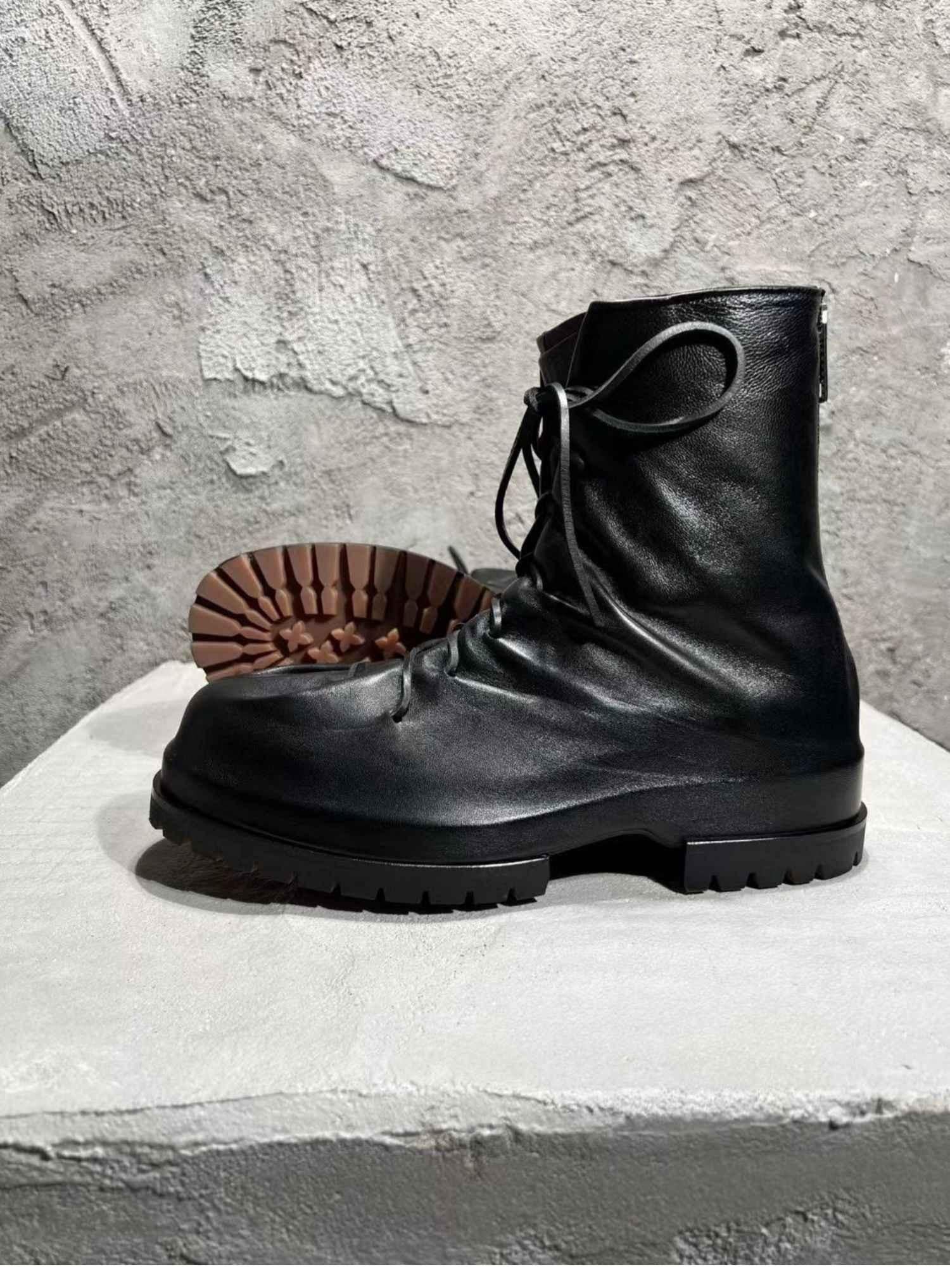 424 on Fairfax Ankle Boots - SS22 Crinkled Zip Retro Thick-Soled