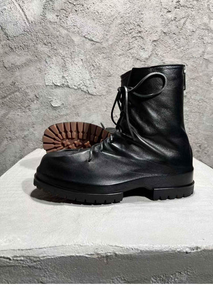 424 on Fairfax Ankle Boots - SS22 Crinkled Zip High-Top Retro Thick-Soled Lambskin