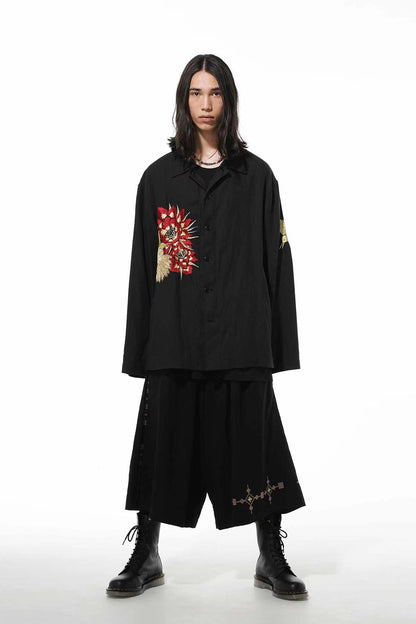 Yohji Yamamoto Hummingbird Embroidered Silk-Linen Jacket Long Sleeve