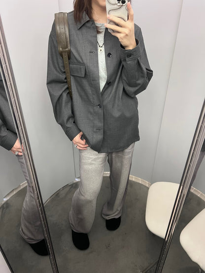 LEM SS25 Black-Grey Wool Shirt Jacket - 100% Wool Button-Front Overshirt