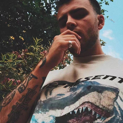 REPRESENT Washed Distressed Doberman Shark Short-Sleeve T-Shirt FOG