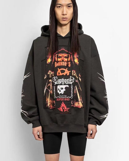 Vetements ’Anti-Tradition’ Heavy Embroidery Patch Distressed Hoodie