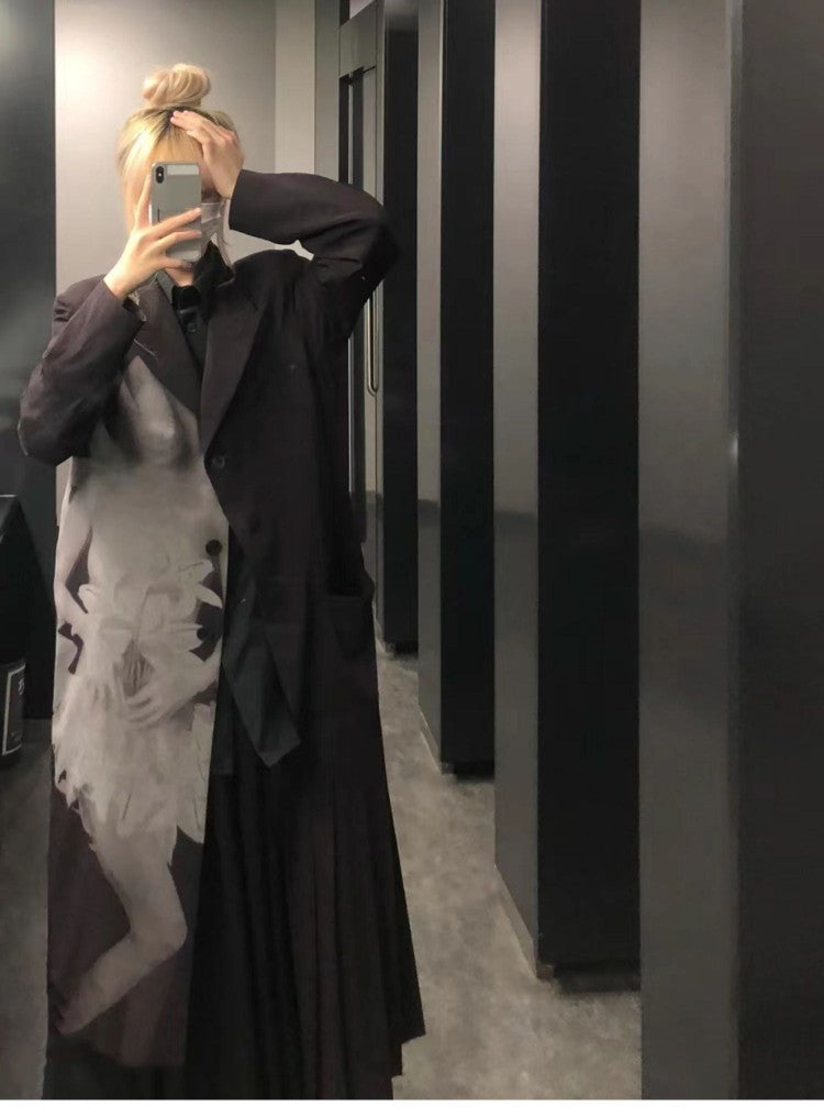 Yohji Asura Pleated Trench - Dark Avant-garde Black Unisex Coats