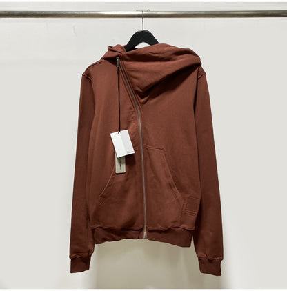 RO Dark Wizard Rick Owen Hoodie - Asymmetric Zip Avant-garde Black Winter Fleece