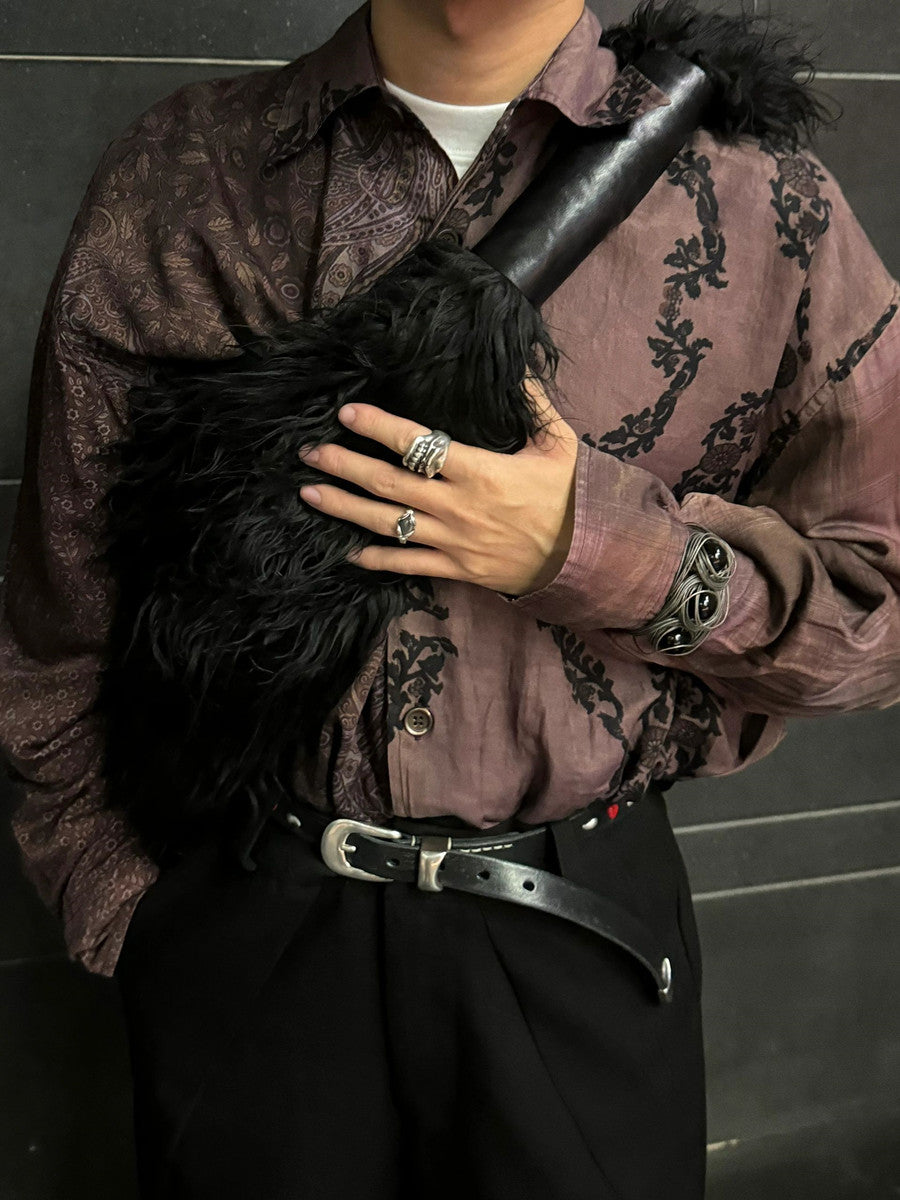 Our Legacy Faux Shearling Shoulder Bag - Oversized Furry Tote Faux Fur Crossbody - Black