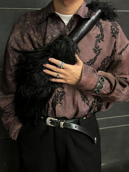 Our Legacy Faux Shearling Shoulder Bag - Oversized Furry Tote Faux Fur Crossbody - Black