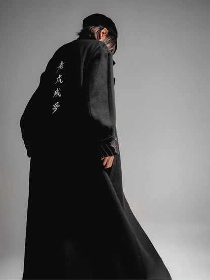 Donclickin Yohji 24AW’老虎残夢’ Embroidered Overcoat - Dark Wool Coat