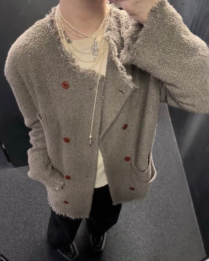 Magliano Hand-Distressed Knit Cardigan - Raw-Hem Bouclé Button-Up Unisex Coat