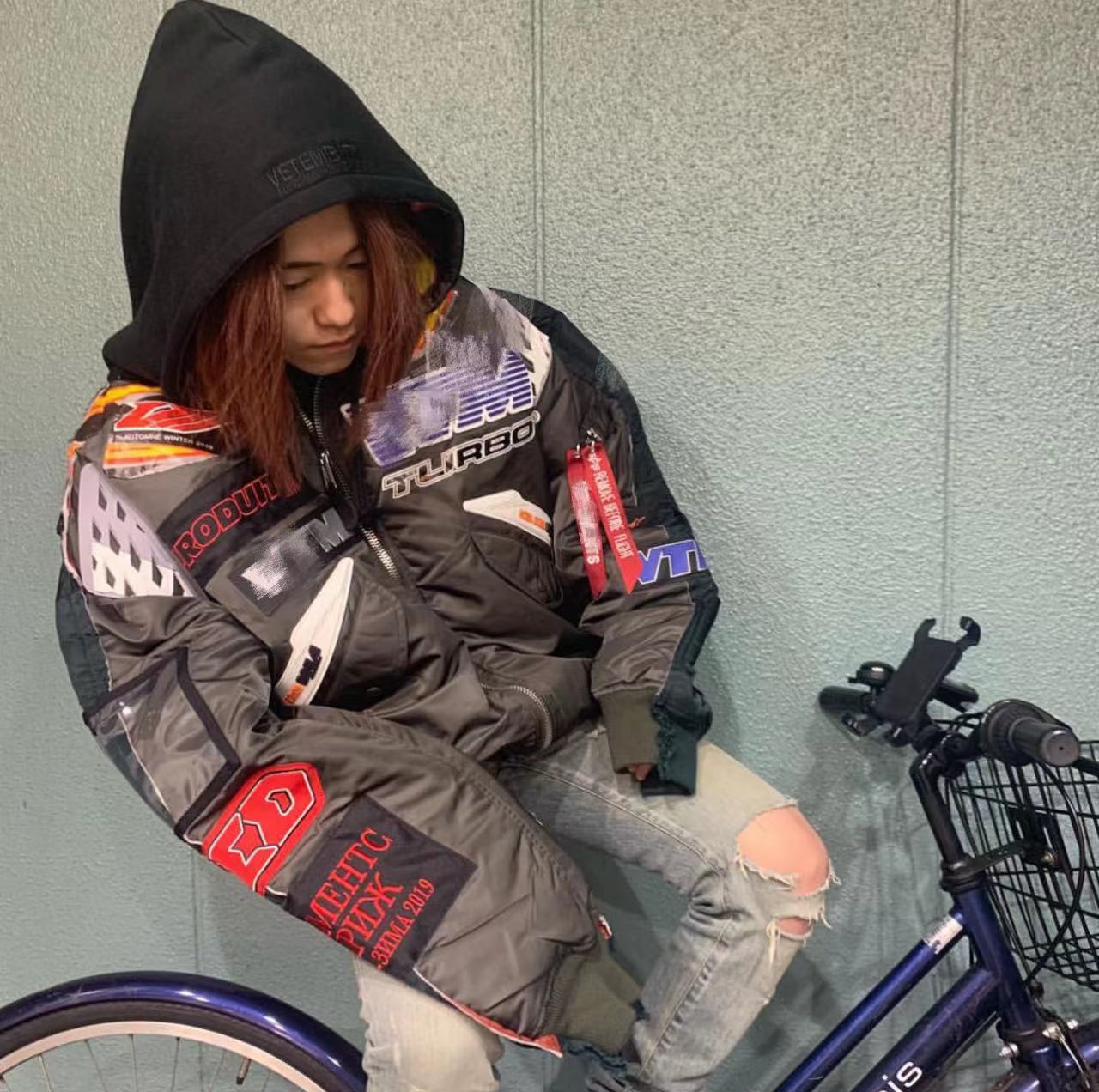 VTM Bomber Jacket Vetement Embroidered Patchwork Detail Racing Hoodie - Size avaliable S M L