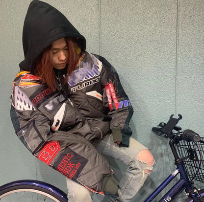 VTM Bomber Jacket Vetement Embroidered Patchwork Detail Racing Hoodie - Size avaliable S M L