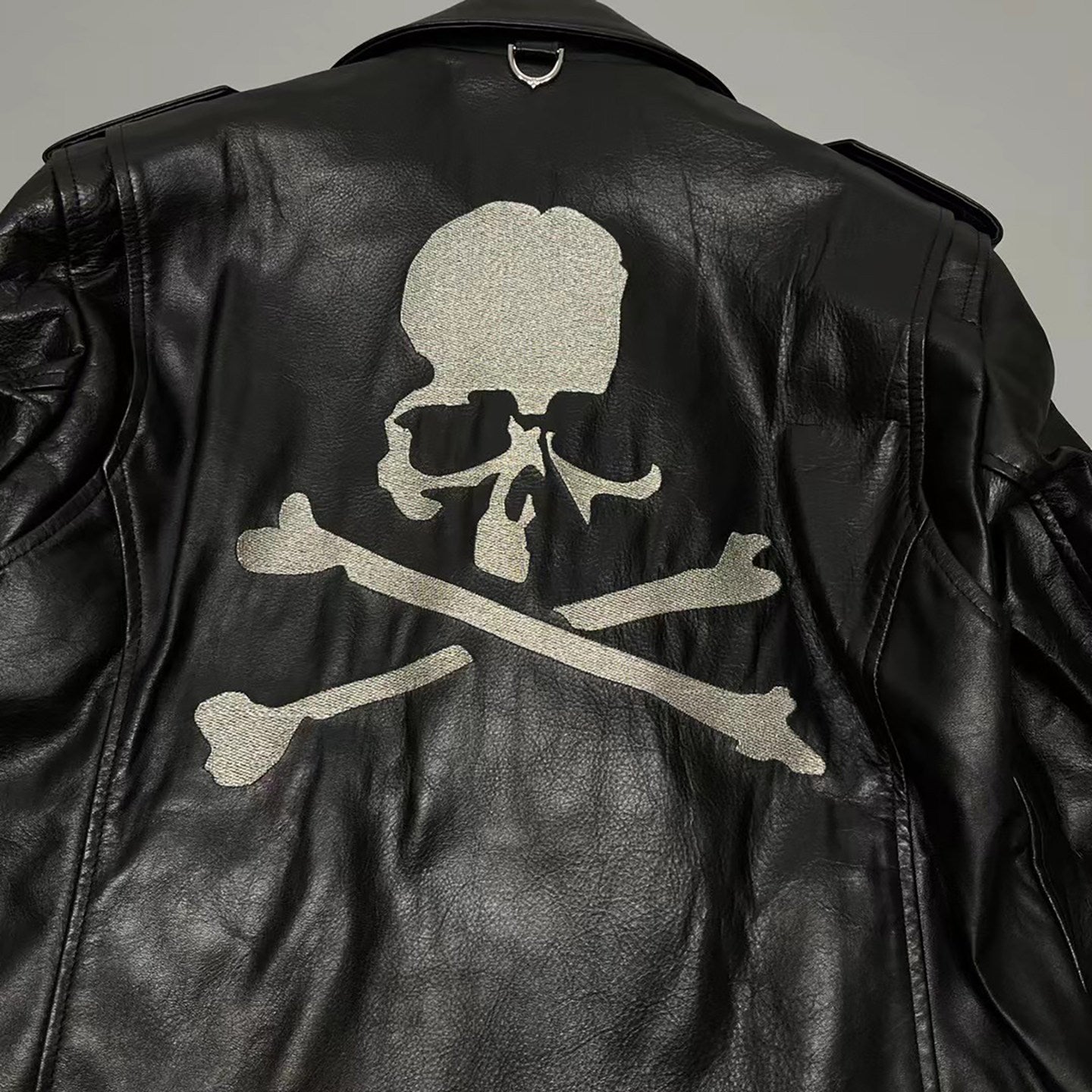 MASTERMIND Skull Embroidery Cowhide Biker Jacket - Luxury Darkwear