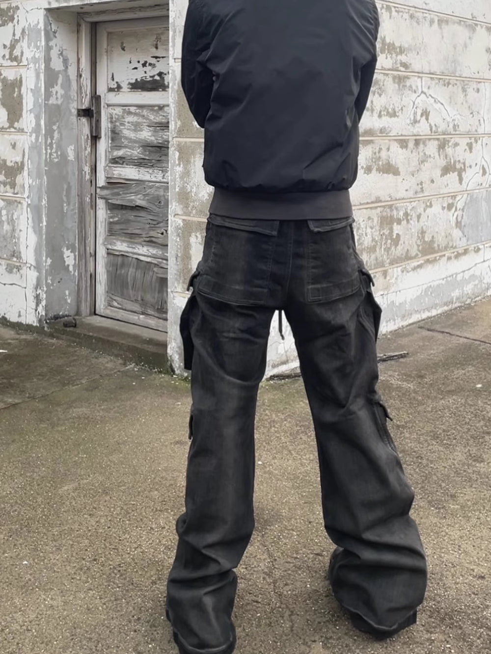 23SS Rick Owen Wide-Leg Washed Gray Jeans Ash Gray Unisex Cargo Pants - Size avaliable S ~ L