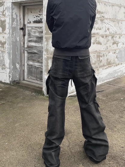 23SS Rick Owen Wide-Leg Washed Gray Jeans Ash Gray Unisex Cargo Pants - Size avaliable S ~ L