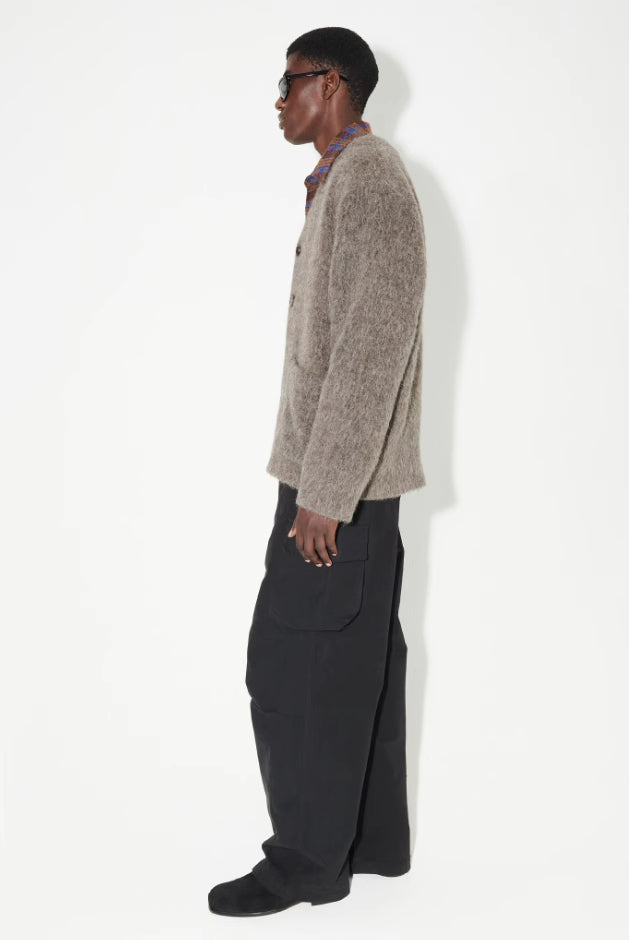 Our Legacy Gray-Brown Mohair Cardigan Wool Blend Knitted Long Sleeve V-Neck Sweater