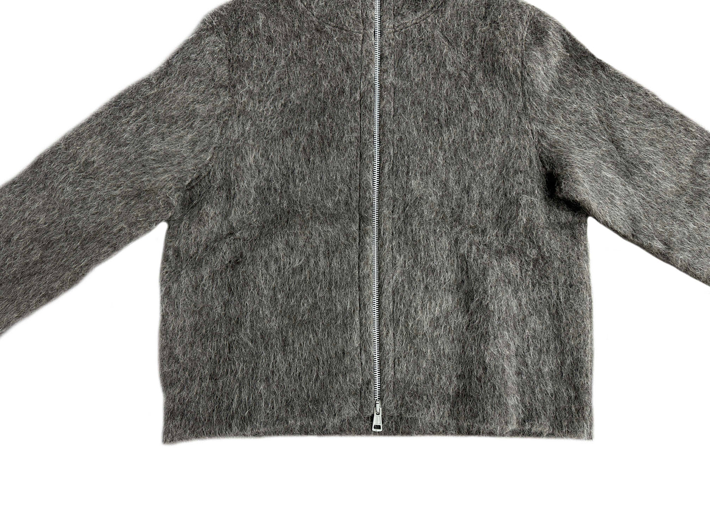 Our Legacy Grey Mohair Zip Cardigan – Wool Blend Relaxed Hooded Knit