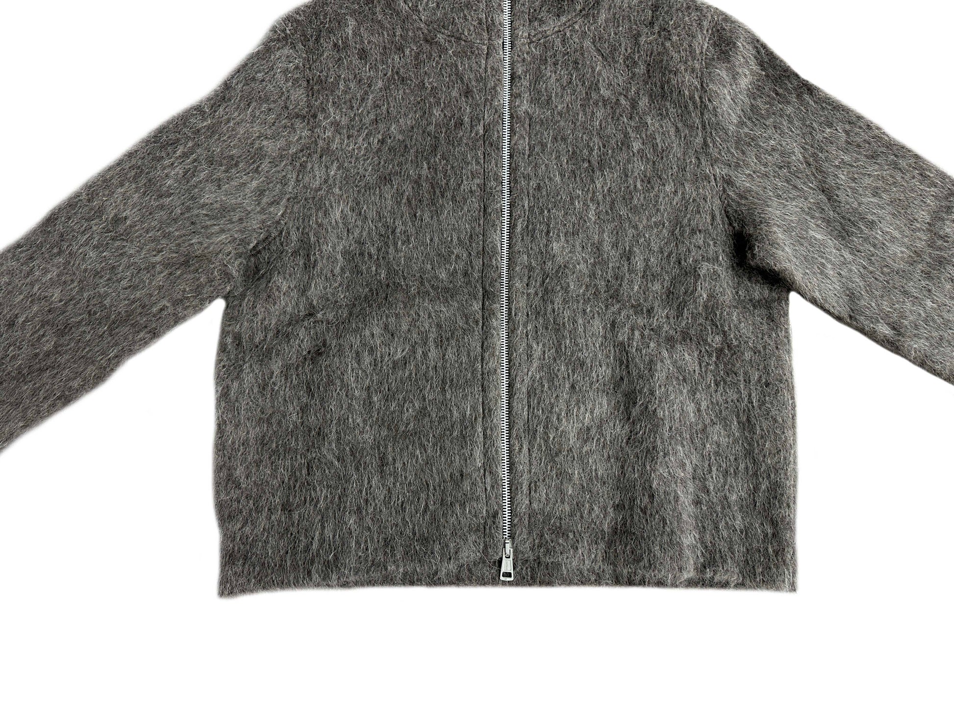 Our Legacy Grey Mohair Zip Cardigan – Wool Blend Relaxed Hooded Knit