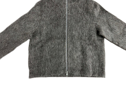 Our Legacy Grey Mohair Zip Cardigan – Wool Blend Relaxed Hooded Knit