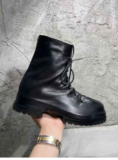 424 on Fairfax Ankle Boots - SS22 Crinkled Zip High-Top Retro Thick-Soled Lambskin