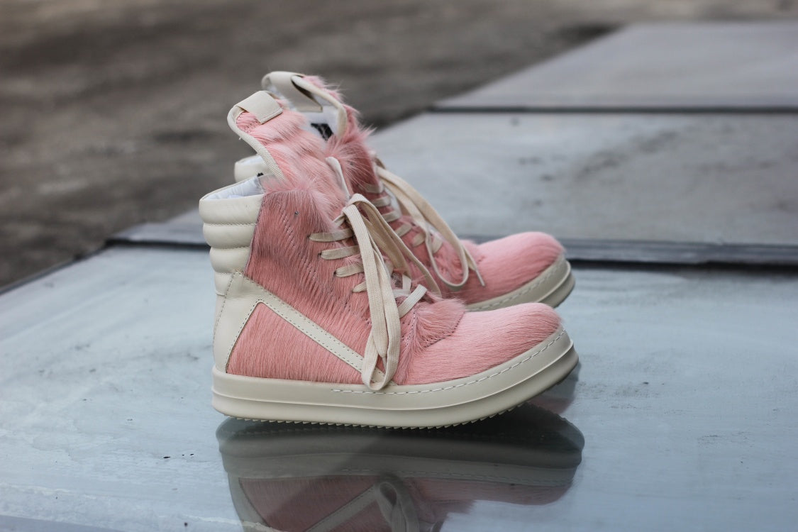 24SS Pony Hair RO High-Top Sneakers – Leather Thick Sole Casual Shoes Unisex