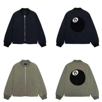 23FW Stussy 8 BALL Black Diamond Grid Zipper Jacket Loose Casual Retro Cotton Outerwear - Green