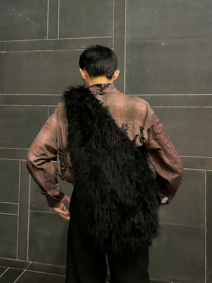 Our Legacy Faux Shearling Shoulder Bag - Oversized Furry Tote Faux Fur Crossbody - Black
