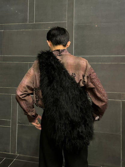 Our Legacy Faux Shearling Shoulder Bag - Oversized Furry Tote Faux Fur Crossbody - Black