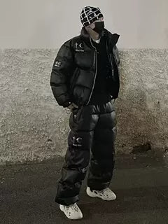 Thug Club ’Drip’ Puffer Jacket - PU Leather Opium Outerwear