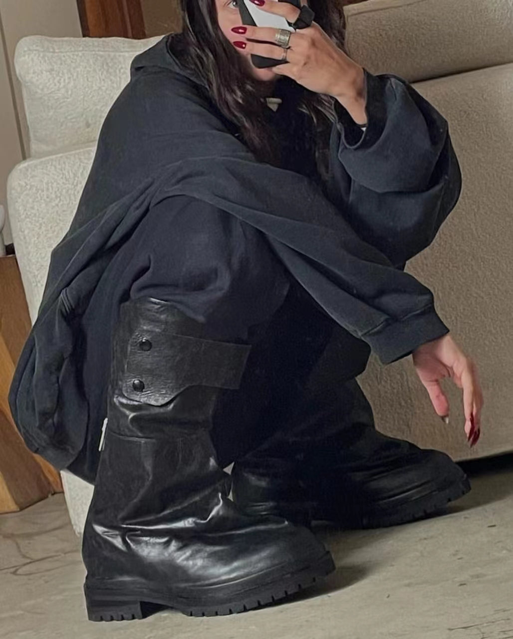 424 Distressed Leather Slouch Boots Oversized Crinkled Biker High Boots