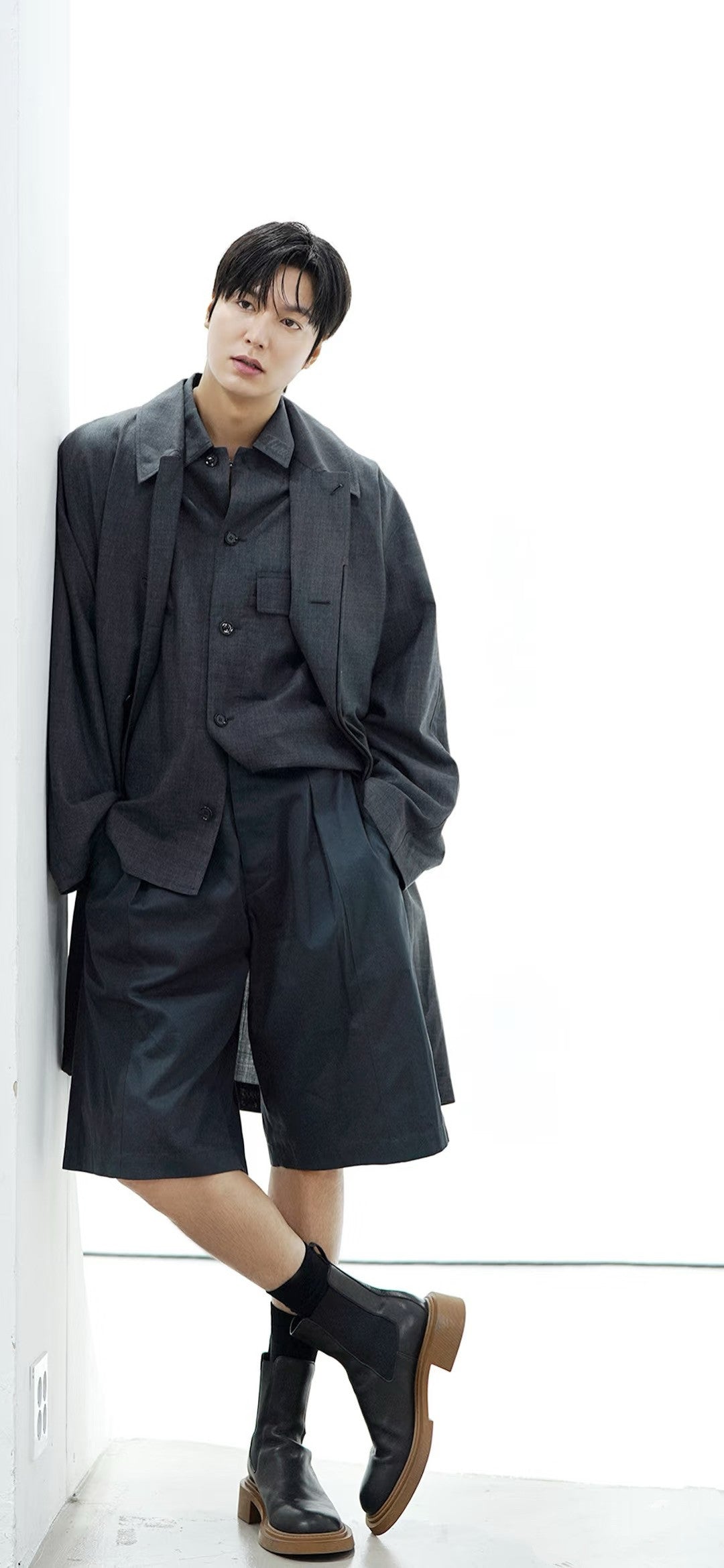 LEM SS25 Black-Grey Wool Shirt Jacket - 100% Wool Button-Front Overshirt