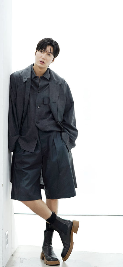 LEM SS25 Black-Grey Wool Shirt Jacket - 100% Wool Button-Front Overshirt