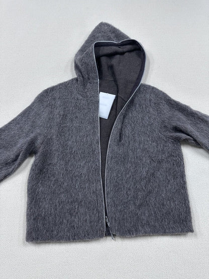 Our Legacy Grey Mohair Zip Cardigan – Wool Blend Relaxed Hooded Knit