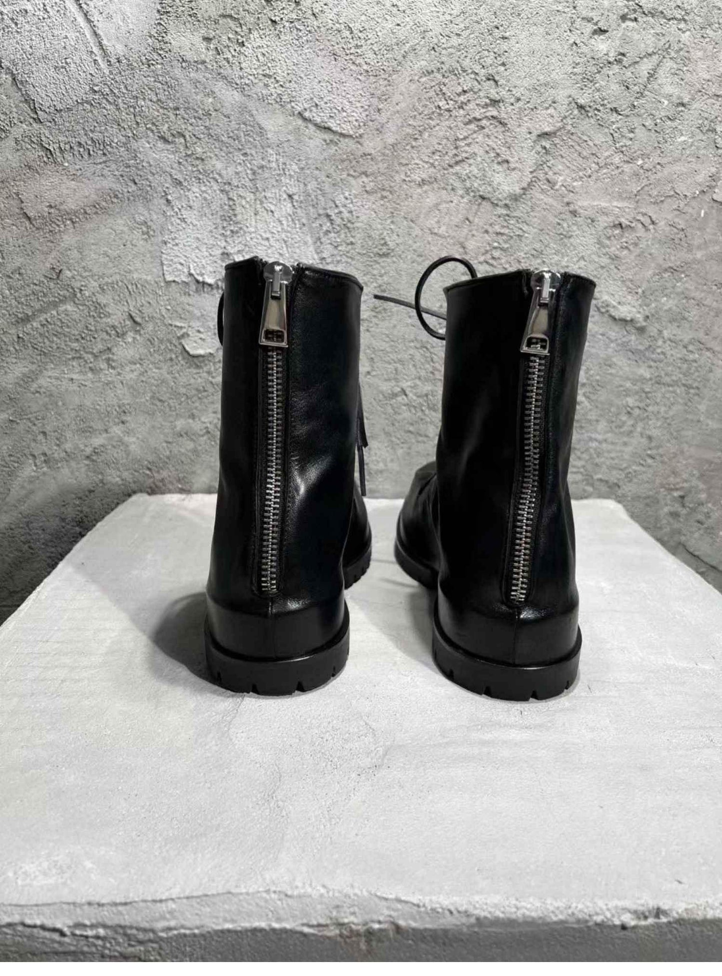 424 on Fairfax Ankle Boots - SS22 Crinkled Zip High-Top Retro Thick-Soled Lambskin