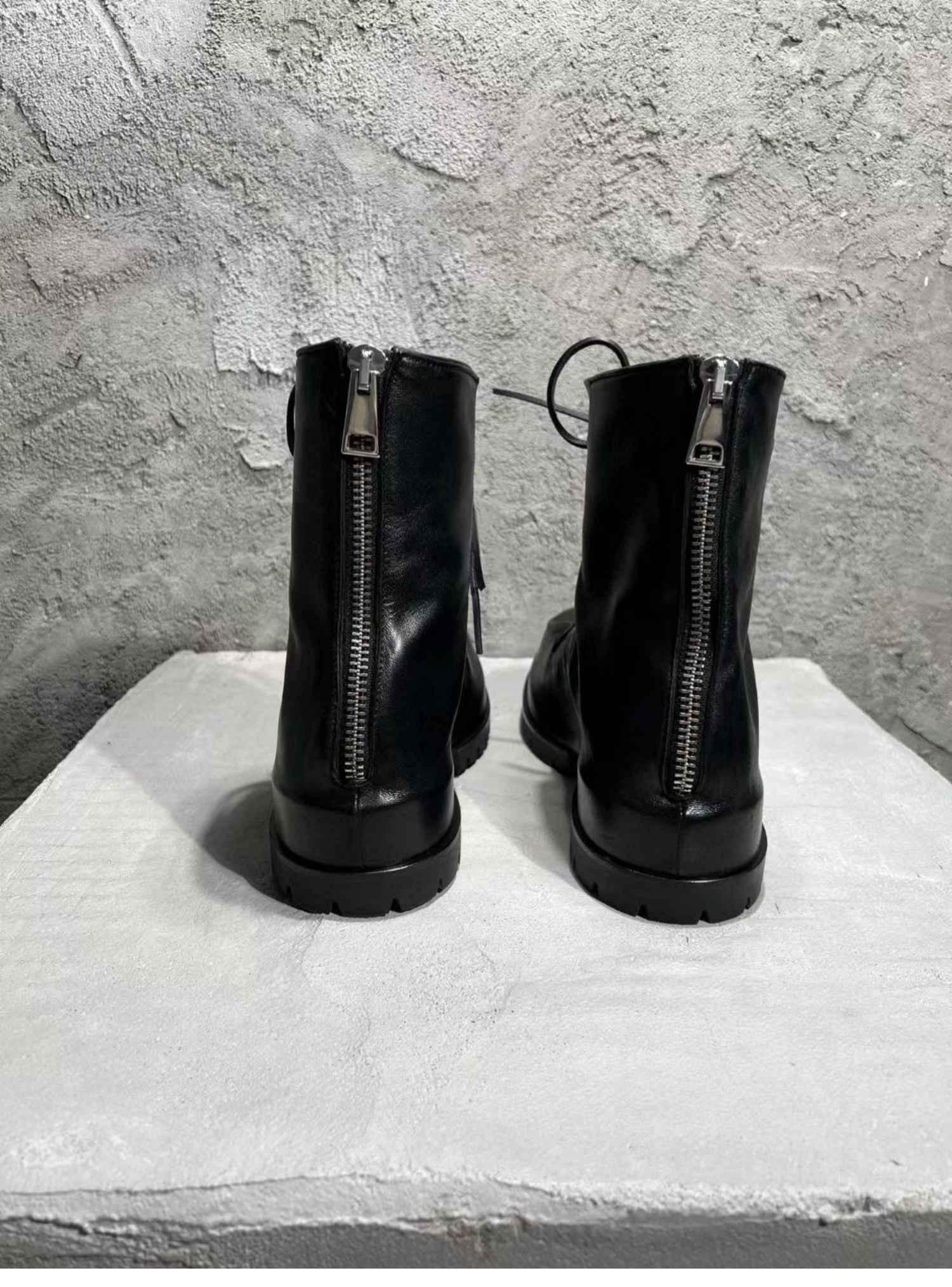 424 on Fairfax Ankle Boots - SS22 Crinkled Zip High-Top Retro Thick-Soled Lambskin