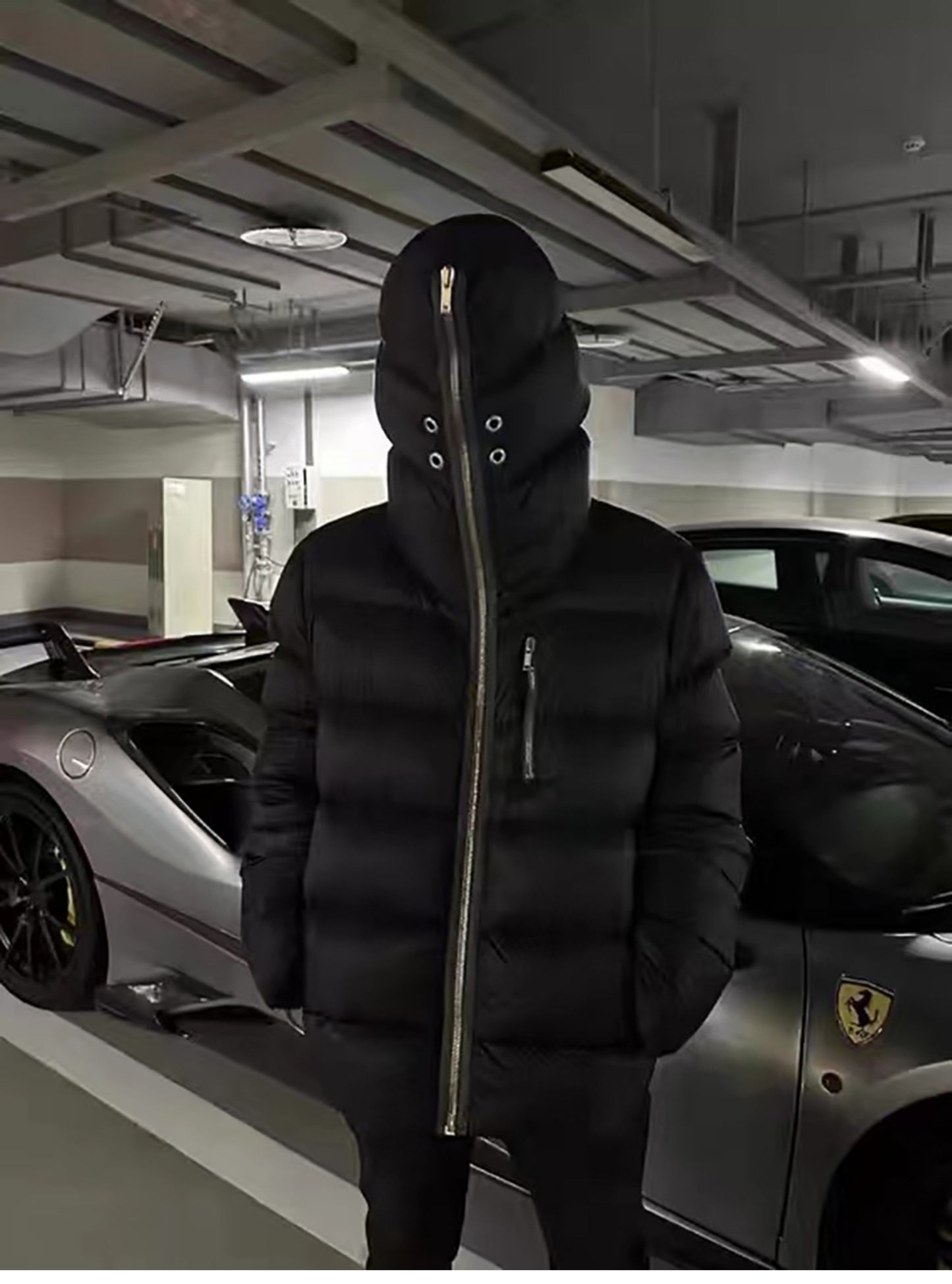 FROM THE STREET 24FW RO Masked Puffer Coat – Zip-Up Hooded Down Jacket Unisex