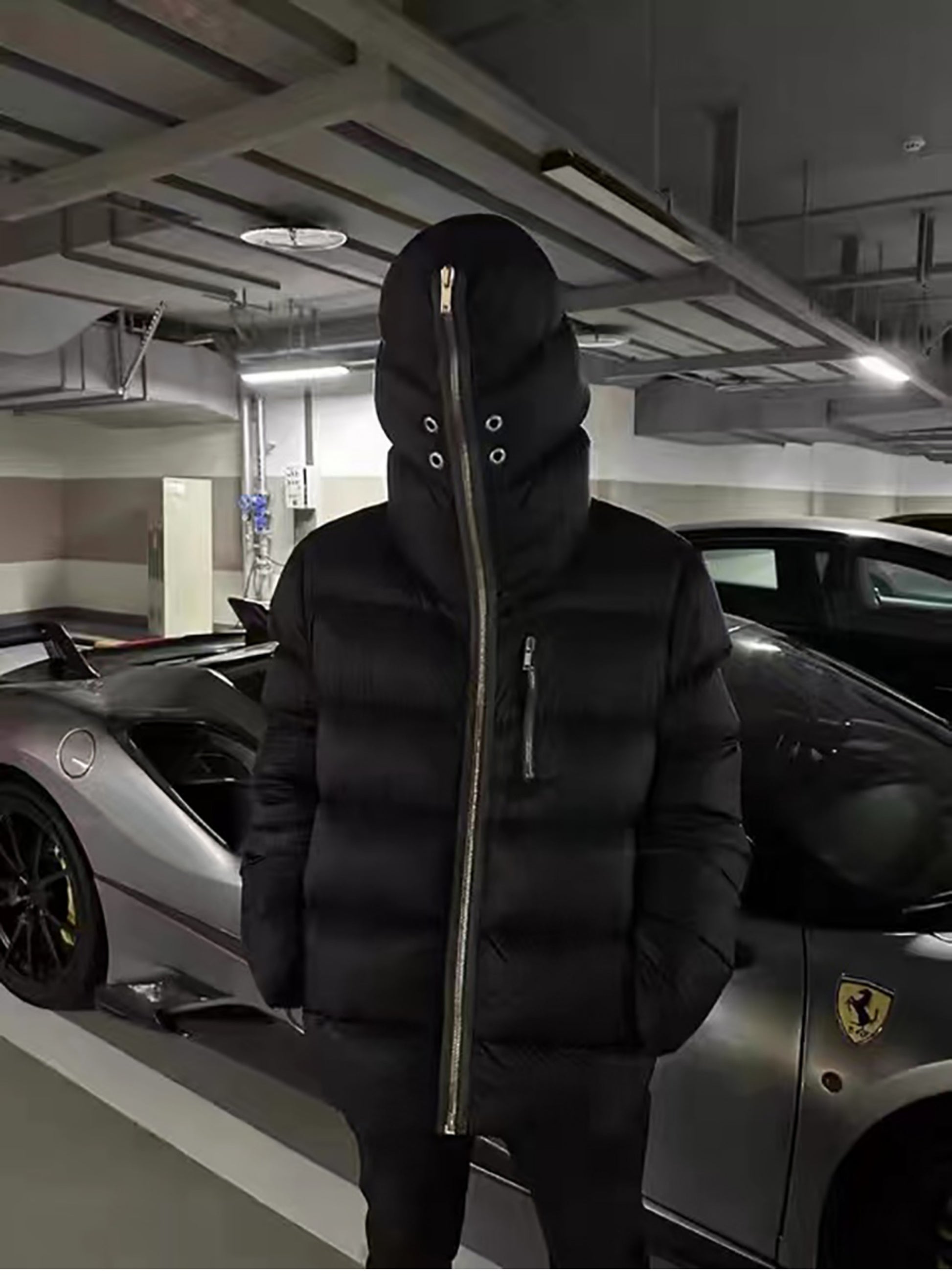 FROM THE STREET 24FW RO Masked Puffer Coat – Zip-Up Hooded Down Jacket Unisex