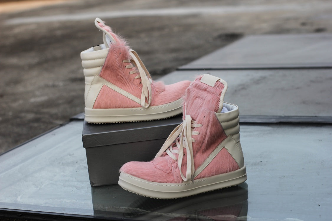 24SS Pony Hair RO High-Top Sneakers – Leather Thick Sole Casual Shoes Unisex