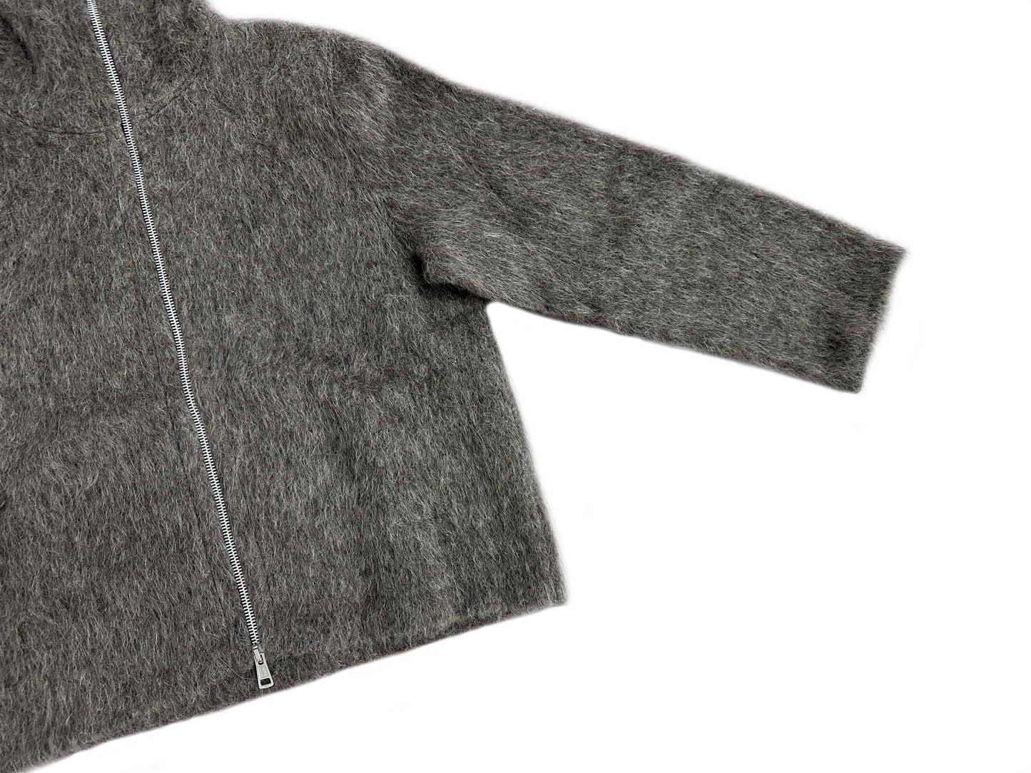 Our Legacy Grey Mohair Zip Cardigan – Wool Blend Relaxed Hooded Knit