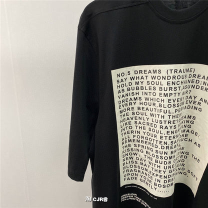 Dark Avant-garde Rick Owen Slogan RO Print Oversized Short Sleeve Tee